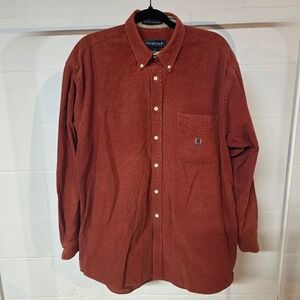 Vintage 90s Siegfried Corduroy Button Shirt L Rust Orange Pocket Logo Well Loved